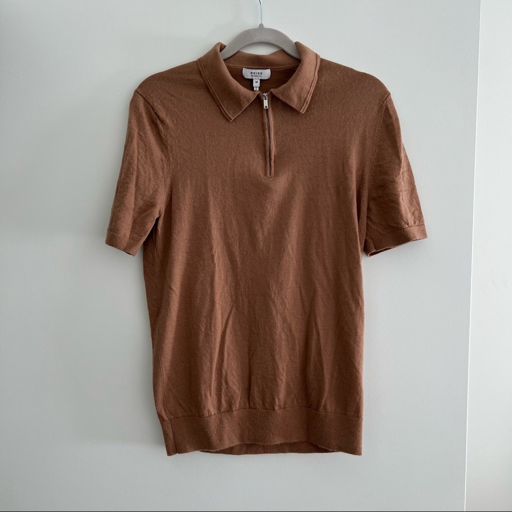 Men’s Reiss Merino Wool Zip Up Polo Shirt M